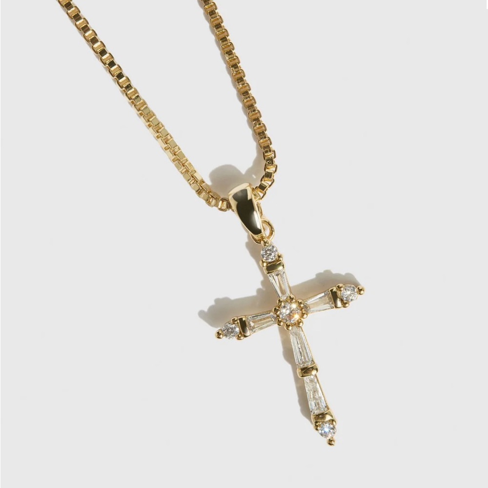 Gold Cross Pendant Necklace with Crystal Embellishments